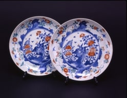 色絵牡丹鳳凰文皿（対）