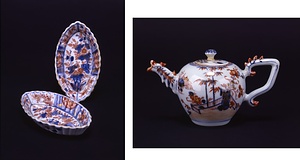 五彩草花文変形皿（中国伊万里）