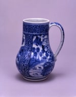 染付山水人物文手付壺