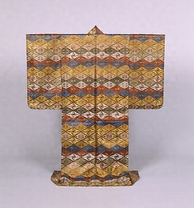 鼠茶地鶴菱沢潟菱文様厚板唐織