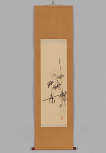 軸装　島女画　牡丹図