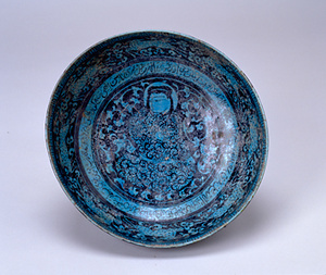 青釉黒彩画鉢