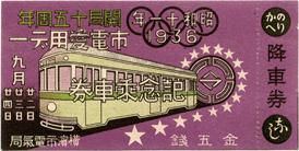 開局十五周年市電愛用デー記念乗車券