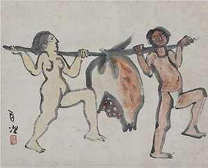 ザクロを担ぐ男女