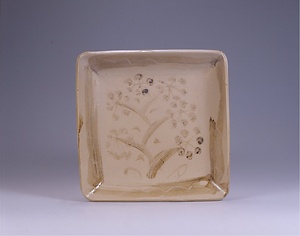 和歌入四方皿（安可祢窯）