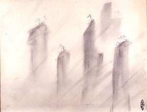 水墨邪馬急雨図