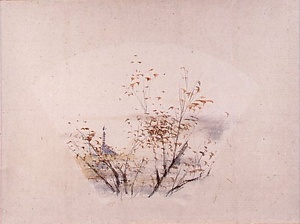 扇面漉込水墨淡彩秋景図