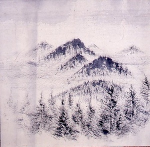 水墨深山急雨図