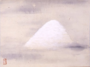 水墨淡彩雪峰図
