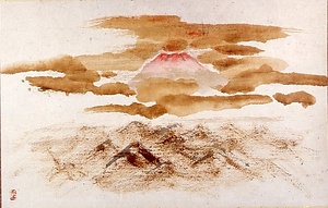 漆描暁雲不二図