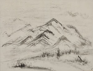 水墨連山風景図