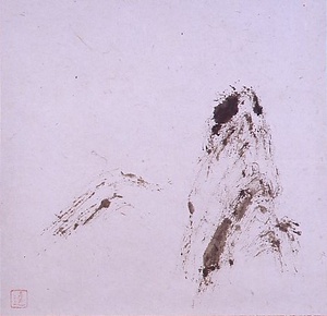 漆描孤山風景図