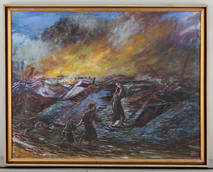 震災追憶油絵「白銀町から杉谷を望む」