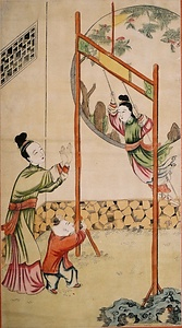 二美人遊戯鞦韆図