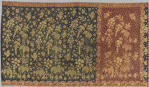 赤緑染分花鳥文様金更紗腰衣