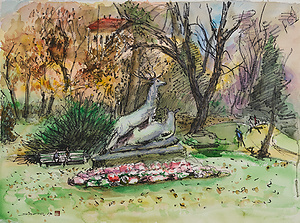 ルクサンブルグ公園の鹿の記念像