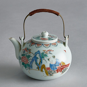 色絵童子文猪牙