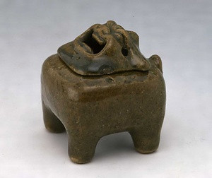 古府焼 灰釉獅子香炉