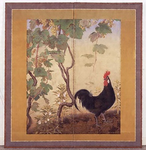 鶏之図屏風