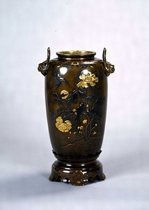 花鳥文金銀象嵌花器