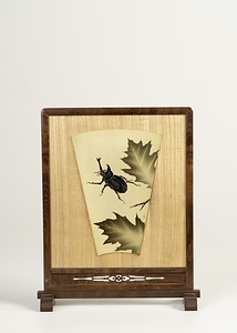 彫金　扇面硯屛