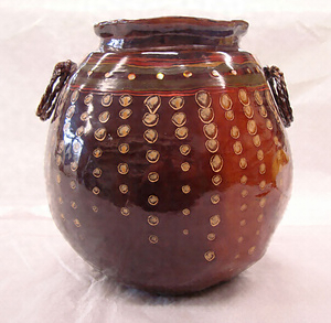 乾漆三島手花生