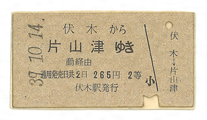 北陸鉄道片山津線切符（国鉄伏木駅から片山津ゆき）