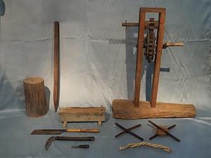 竹縄製作用具と製品及び工程図会