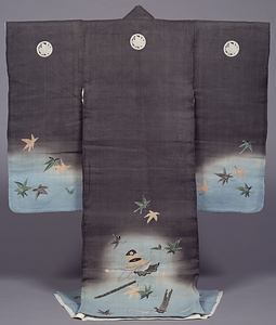 帷子振袖（小裁） 染分麻地紅葉賀文様