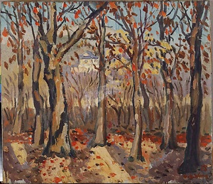 油彩「霊谷寺秋色」