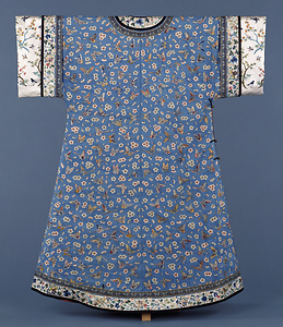 夾襖 浅葱地蝶花文様綴錦