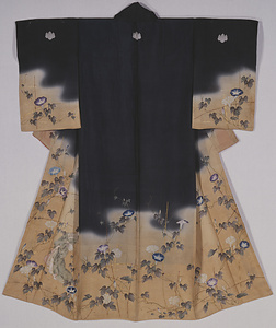 単衣 曙染絽地朝顔に婦女立姿文様