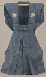 浅葱地松葉と枡に小花文様小紋裃