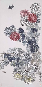 紅白菊花爛漫図