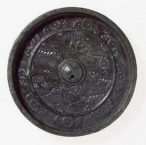 菊花流水双鳥鏡