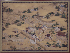 釈迦堂春景図屏風