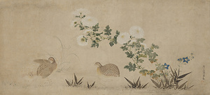 菊桔梗群鶉図