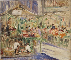 油彩「香港花市」