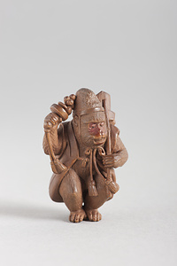 猿回し根付 線刻銘「旭斎」