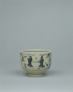 安南染付写竹人物文茶碗