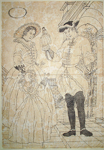 異国男女子供と人形図○横浜異国人物図(無題・下絵) 