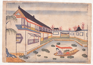 中国楼閣に蓮池図