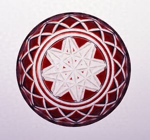 手彫り切子銅赤色被せガラス小皿