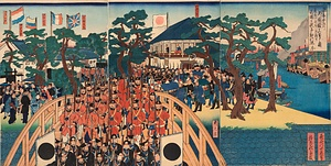 浪華安治川外国館真写之図 　慶応四辰閏四月朔日英国公使参勤行列之図