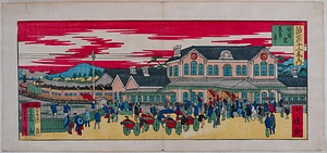 浪花十二景之内○鉄道寮蒸気車