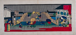 浪花十二景之内○新町はし風雨