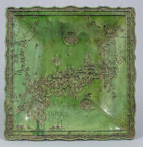 源内焼方形日本図皿