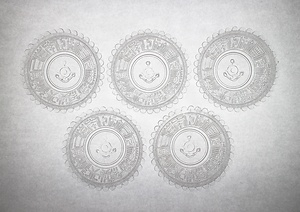 プレス碇マークに社名入りガラス皿　５枚