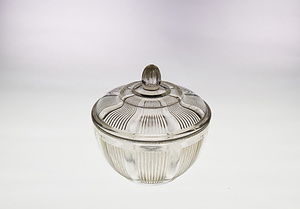 プレス縦縞文ガラス蓋物