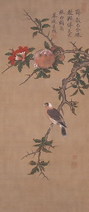 柘榴に白頭翁図